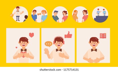 Character to say hello. greeting flat design