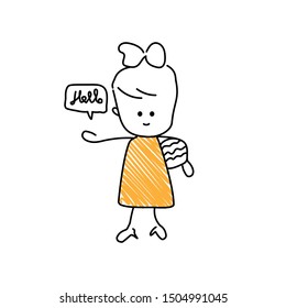Character saying hello emoji. Editable line saying hello character.