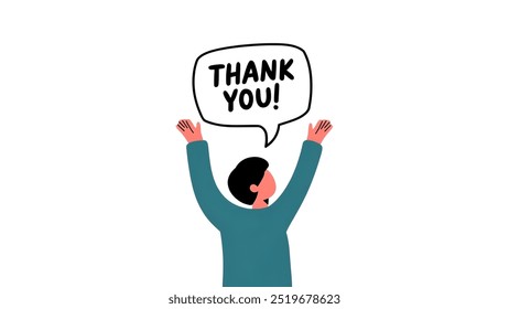 A character saying "THANK YOU" ,creative banner,minimalistic flat vector illustration,plain background