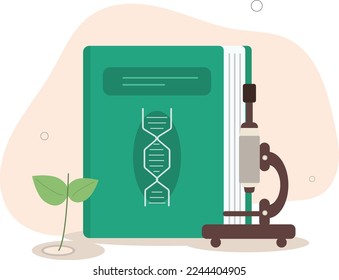 Charaktere in der Schulklasse lernen Biologie mit Büchern. Bildungskonzept. Vektorgrafik.