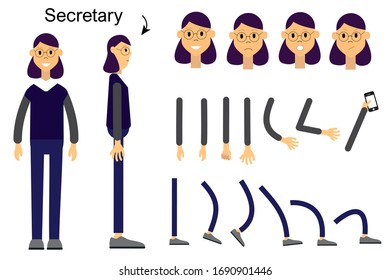 The character is a secretary. Character for animation. Vector character for a cartoon. 