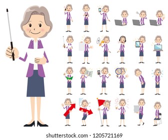 It is a character set of a business women. There are gestures and poses mainly explained. It's vector art so it's easy to edit.
