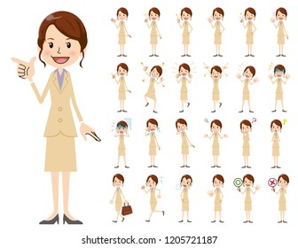 It is a character set of a business women. There are basic emotional expression and pose. It's vector art so it's easy to edit.