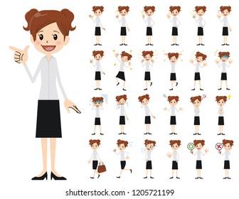 It is a character set of a business women. There are basic emotional expression and pose. It's vector art so it's easy to edit.