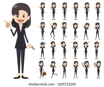 It is a character set of a business women. There are basic emotional expression and pose. It's vector art so it's easy to edit.