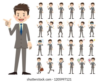 It is a character set of a businessman. There are basic emotional expression and pose. It's vector art so it's easy to edit.