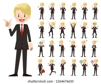It is a character set of a businessman. There are basic emotional expression and pose. It's vector art so it's easy to edit.