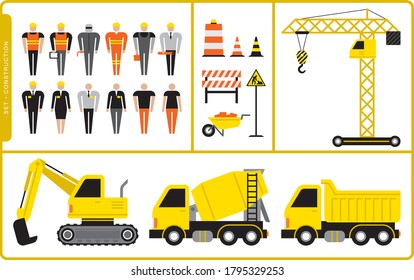 Character Set - Construction Workers, Vehicles and Signs