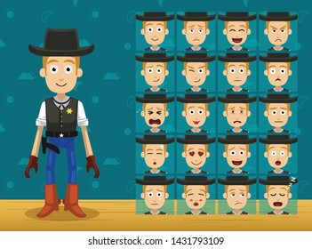 Character Set Cowboy Cartoon Emoticons Vector-01