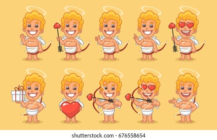 Character set cupid in various versions part 1. Vector illustration. Mascot character.