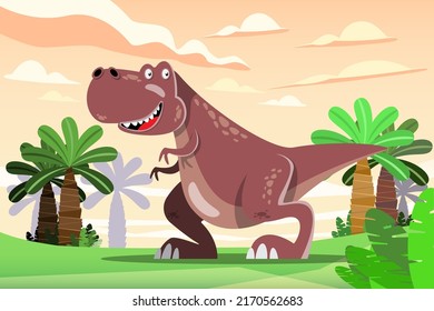 Character set of cute colored cartoon dinosaurs. Dinosaurs from jurassic period Predators and herbivores illustration collection