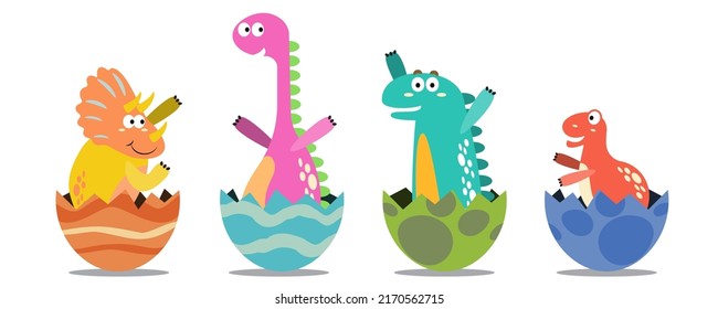 Character set of cute colored cartoon dinosaurs. Dinosaurs from jurassic period Predators and herbivores illustration collection