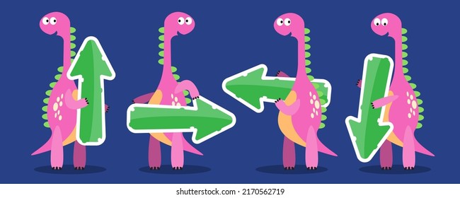 Character set of cute colored cartoon dinosaurs. Dinosaurs from jurassic period Predators and herbivores illustration collection