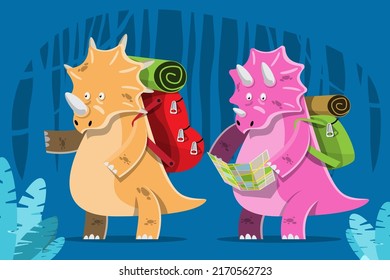 Character set of cute colored cartoon dinosaurs. Dinosaurs from jurassic period Predators and herbivores illustration collection