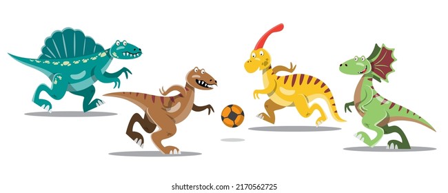 Character set of cute colored cartoon dinosaurs. Dinosaurs from jurassic period Predators and herbivores illustration collection