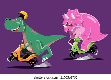 Character set of cute colored cartoon dinosaurs. Dinosaurs from jurassic period Predators and herbivores illustration collection