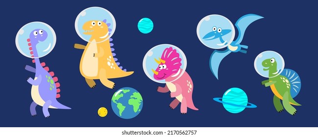 Character set of cute colored cartoon dinosaurs. Dinosaurs from jurassic period Predators and herbivores illustration collection