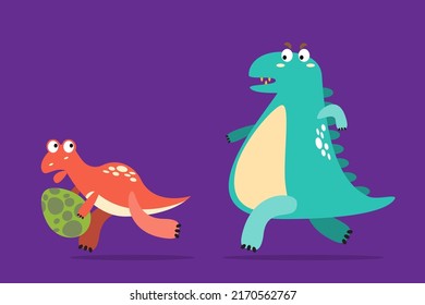 Character set of cute colored cartoon dinosaurs. Dinosaurs from jurassic period Predators and herbivores illustration collection