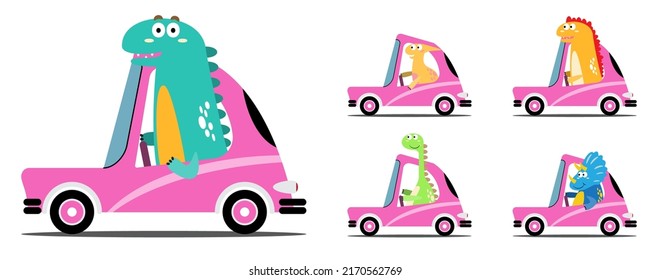 Character set of cute colored cartoon dinosaurs. Dinosaurs from jurassic period Predators and herbivores illustration collection