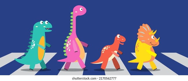 Character set of cute colored cartoon dinosaurs. Dinosaurs from jurassic period Predators and herbivores illustration collection