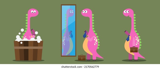 Character set of cute colored cartoon dinosaurs. Dinosaurs from jurassic period Predators and herbivores illustration collection