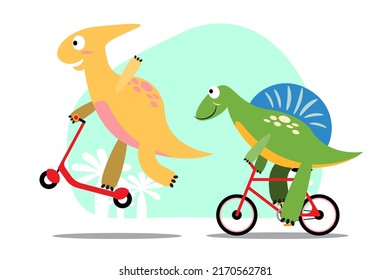 Character set of cute colored cartoon dinosaurs. Dinosaurs from jurassic period Predators and herbivores illustration collection