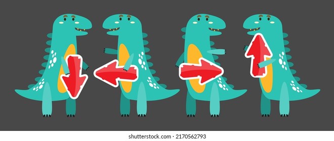 Character set of cute colored cartoon dinosaurs. Dinosaurs from jurassic period Predators and herbivores illustration collection