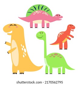 Character set of cute colored cartoon dinosaurs. Dinosaurs from jurassic period Predators and herbivores illustration collection