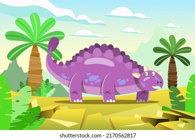 Character set of cute colored cartoon dinosaurs. Dinosaurs from jurassic period Predators and herbivores illustration collection