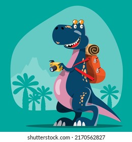 Character set of cute colored cartoon dinosaurs. Dinosaurs from jurassic period Predators and herbivores illustration collection