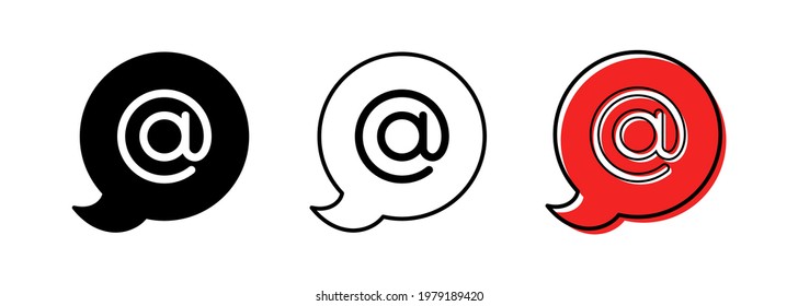 El personaje del perro en la burbuja del discurso. El símbolo de Internet es el separador entre el nombre de usuario y el dominio en la dirección de correo electrónico. Elementos del vector