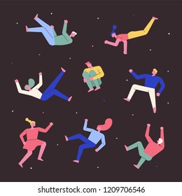 Character set floating in my dreams. flat design style vector graphic illustration.