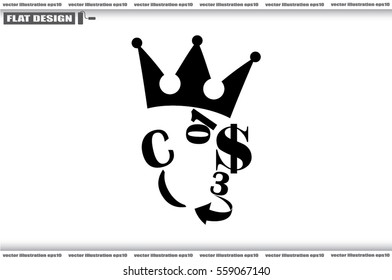 The character set in the form of a human face. Dollar crown figures arrow vector illustration  