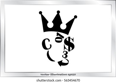 The character set in the form of a human face. Dollar crown figures arrow vector illustration .