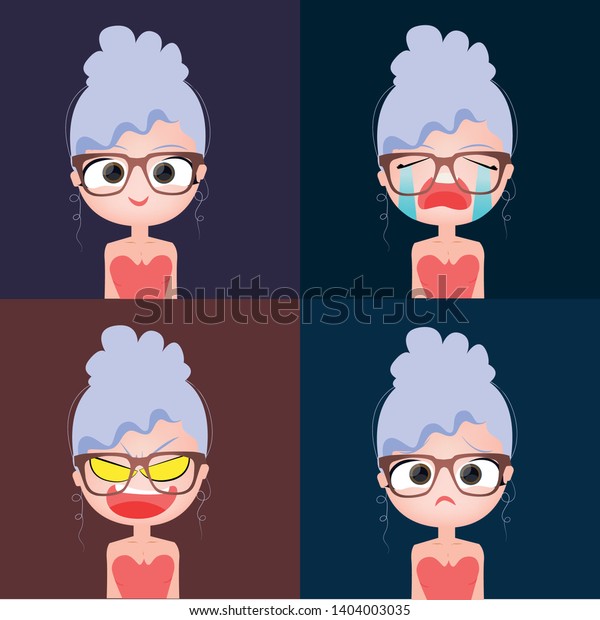 Character Set Girl Purple Hair Diferent Stock Vector Royalty Free