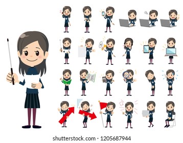 It is a character set of a girl. There are gestures and poses mainly explained. It's vector art so it's easy to edit.