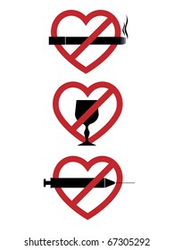 Character set with heart: Against Smoking, alcohol and drugs.