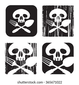 character set Jolly Roger with a human skull and cutlery