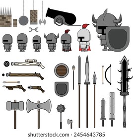 Juego de personajes: Caballero con armas Para usar como PNJ o monstruos para usar en el diseño de juegos 2D.