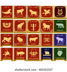 The character set of the legions of ancient Rome. The illustration on a white background.