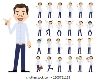 It is a character set of a man. There are basic emotional expression and pose. It's vector art so it's easy to edit.