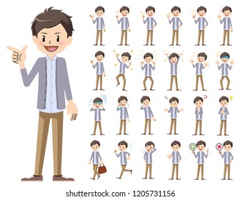 It is a character set of a man. There are basic emotional expression and pose. It's vector art so it's easy to edit.