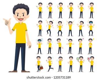 It is a character set of a man. There are basic emotional expression and pose. It's vector art so it's easy to edit.