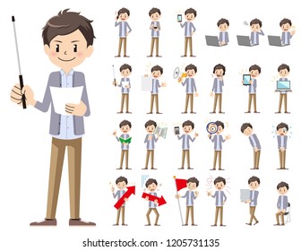 It is a character set of a man. There are gestures and poses mainly explained. It's vector art so it's easy to edit.