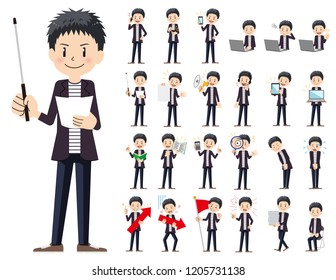 It is a character set of a man. There are gestures and poses mainly explained. It's vector art so it's easy to edit.