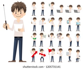 It is a character set of a man. There are gestures and poses mainly explained. It's vector art so it's easy to edit.