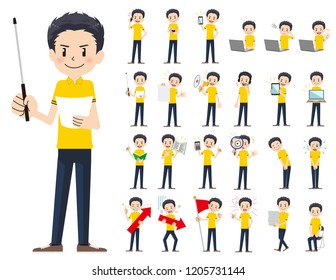 It is a character set of a man. There are gestures and poses mainly explained. It's vector art so it's easy to edit.