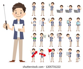 It is a character set of a man. There are gestures and poses mainly explained. It's vector art so it's easy to edit.