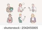 character set of man and woman teacher, tutor and educator. Hand drawn style vector design illustrations.