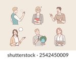 character set of man and woman teacher, tutor and educator. Hand drawn style vector design illustrations.